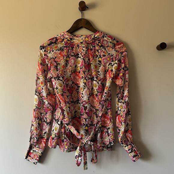 J CREW SILK SHEER FLORAL BLOUSE WITH GOLD METALLIC DETAIL SIZE 2 - Picture 3 of 10